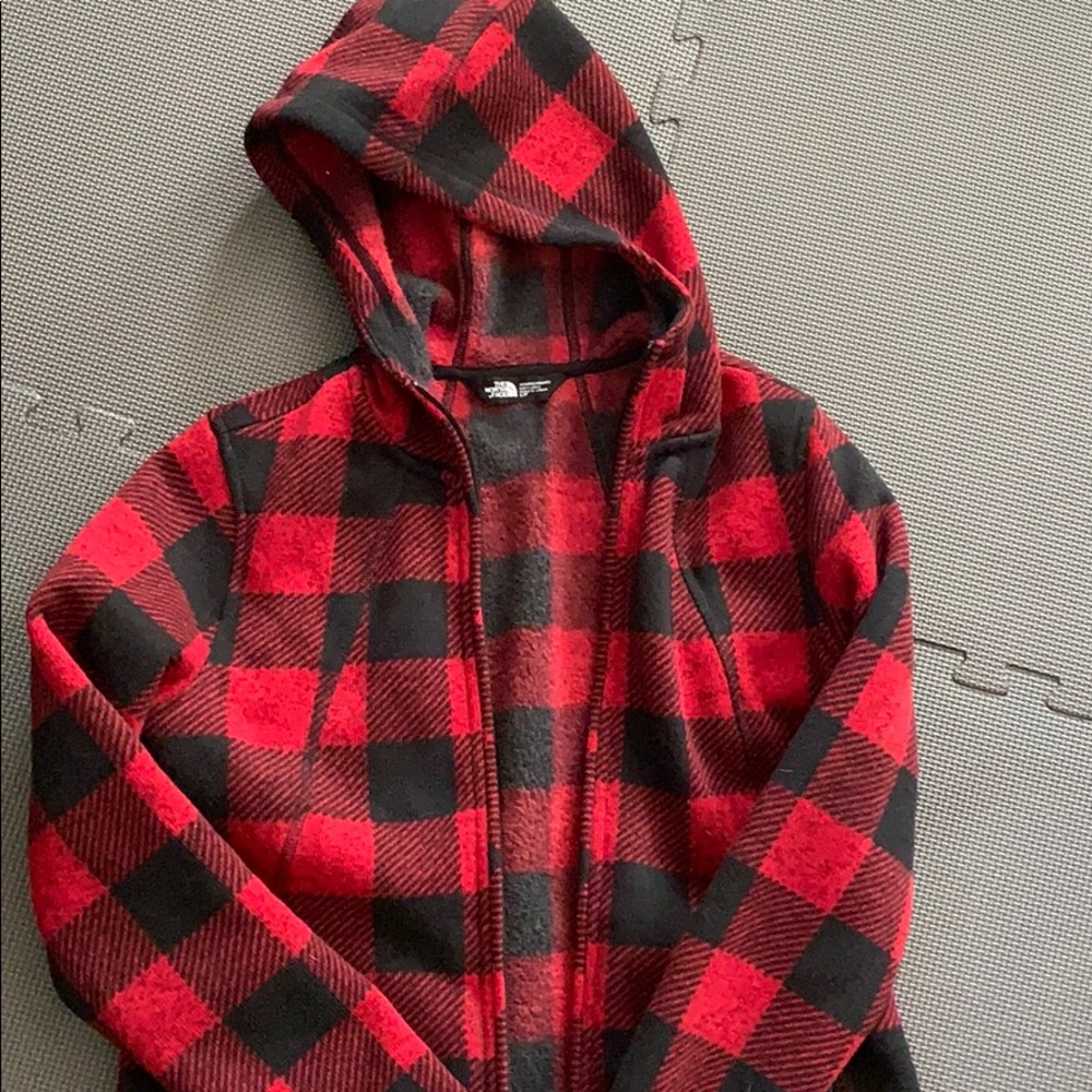 The North Face hooded gingham fleece zip up jacket